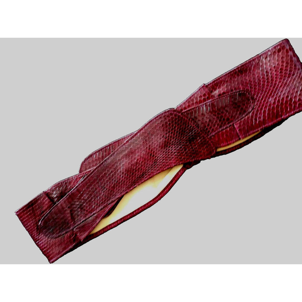 1970s Snake Cinch Waist Belt Dark Cherry Boho Genuine Snake Skin HANDMADE INDIA - Picture 8 of 12
